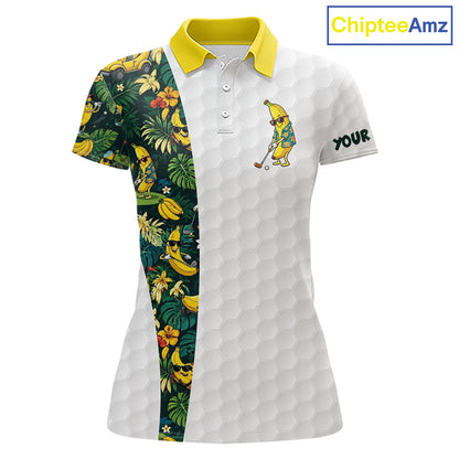 Custom Banaba Golfer Golf Ball Team Attire Tropical Monstera Golf Polo Golf Shirts For Women NYN3178