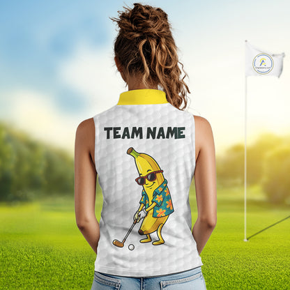 Custom Banaba Golfer Golf Ball Team Attire Tropical Monstera Golf Sleeveless Polo Golf Shirts For Women NYN3178