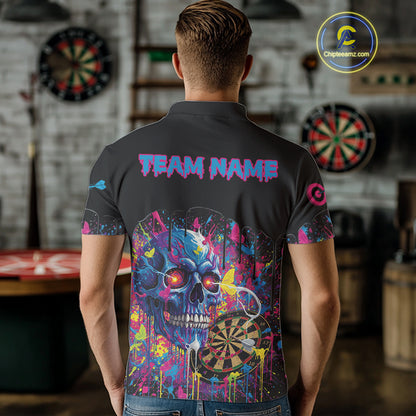 Custom Butterfly Skull Splatter Dartboard Men Darts Polo Shirt Colorful Dart Jerseys NYN1830