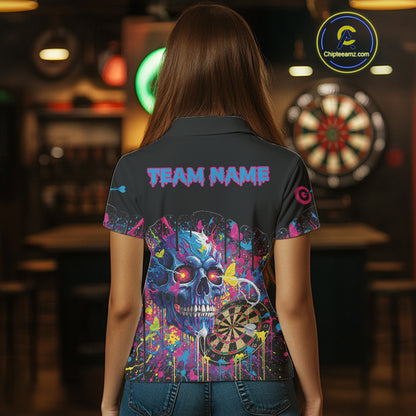 Custom Butterfly Skull Splatter Dartboard Women Darts Polo Shirt Colorful Dart Jerseys NYN1830