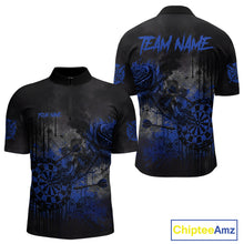 Load image into Gallery viewer, Custom Blue Splatter Rose Dartboard Grunge Darts Quarter-Zip Shirt For Men Outfit Dart Jerseys NYN1834