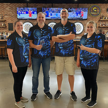 Load image into Gallery viewer, Blue Neon Tiger Lightning Dartboard Men Dart Polo Shirts Custom Name &amp; Team Dart Jerseys NYN2100