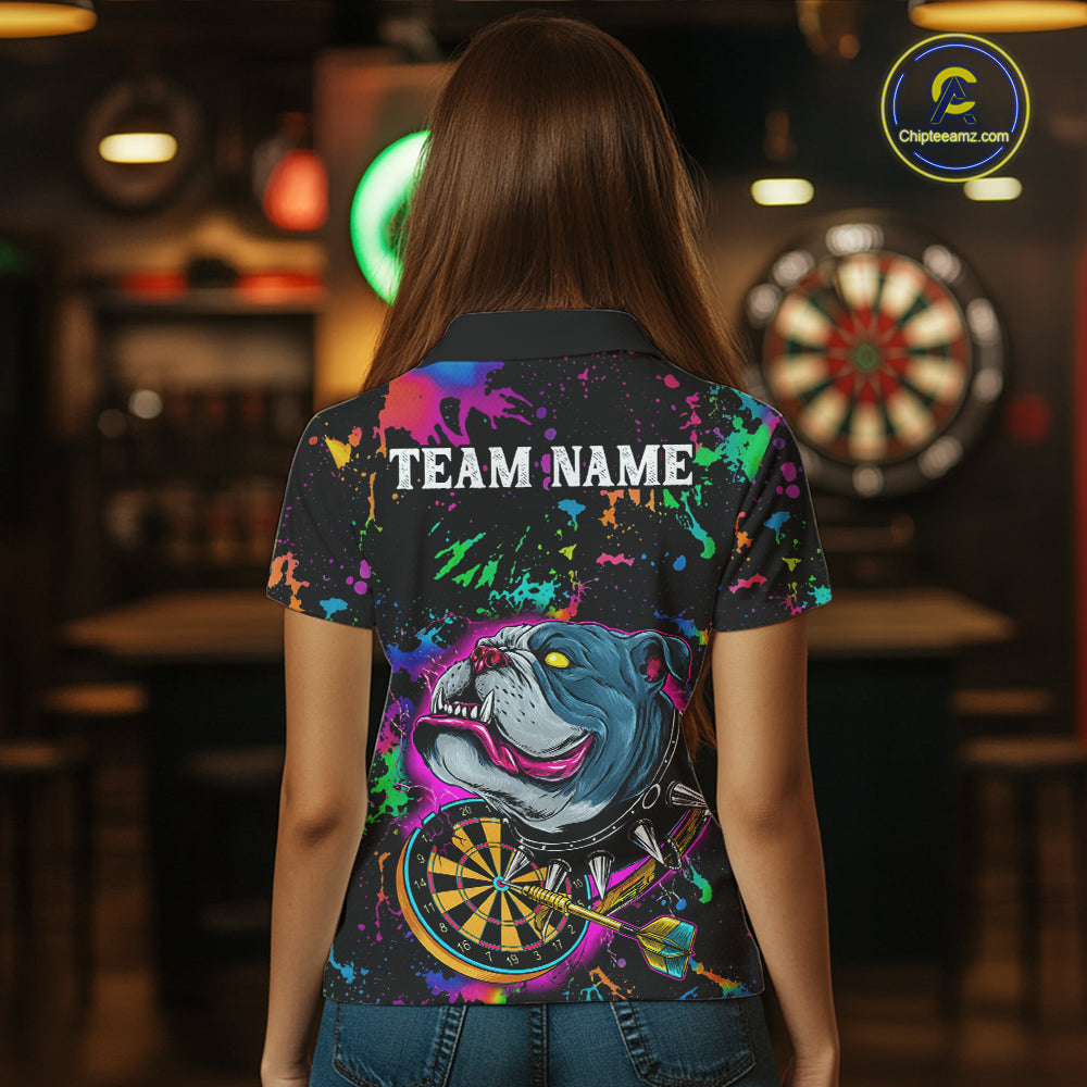 Custom Colorful Bulldog Dartboard 3D Funny Dart Shirts Polo For Women Dart League Jerseys NYN2107