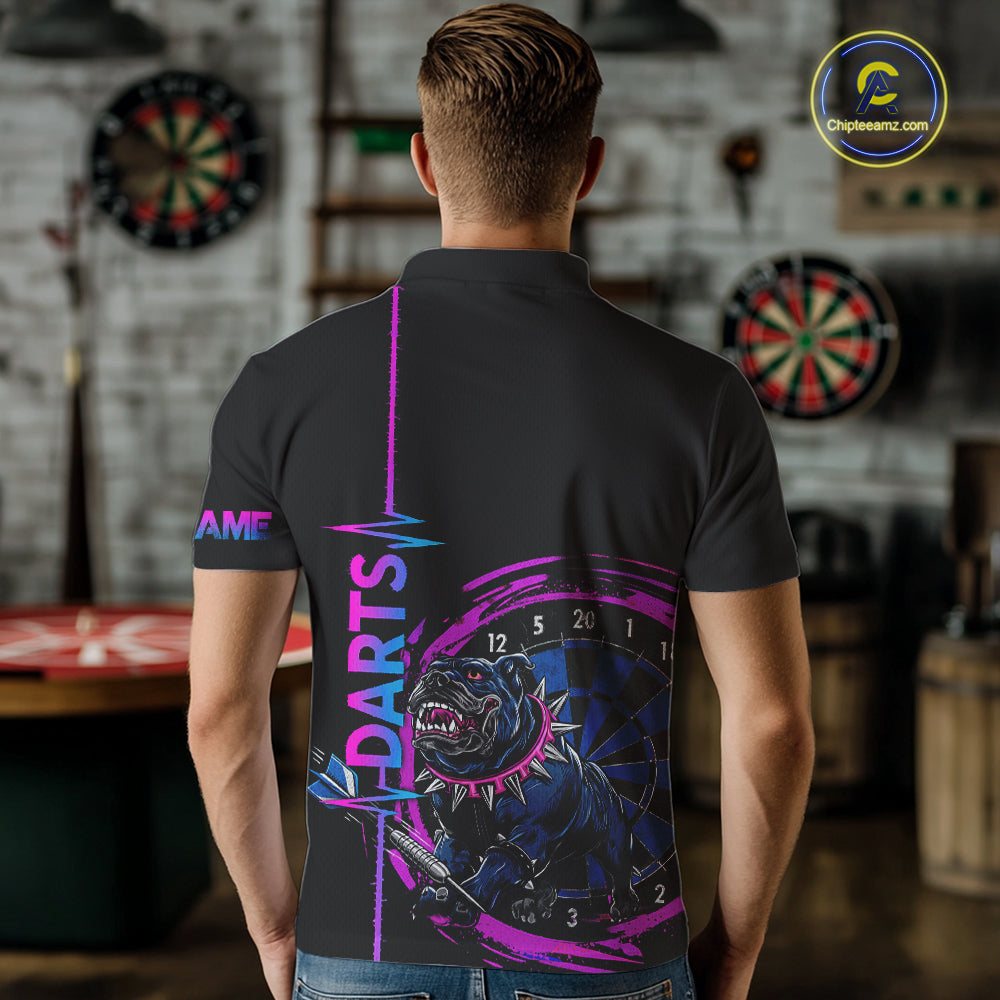 Custom Blue And Pink Darts Funny Bulldog Dart Shirts Polo For Men Dart League Jerseys NYN2108