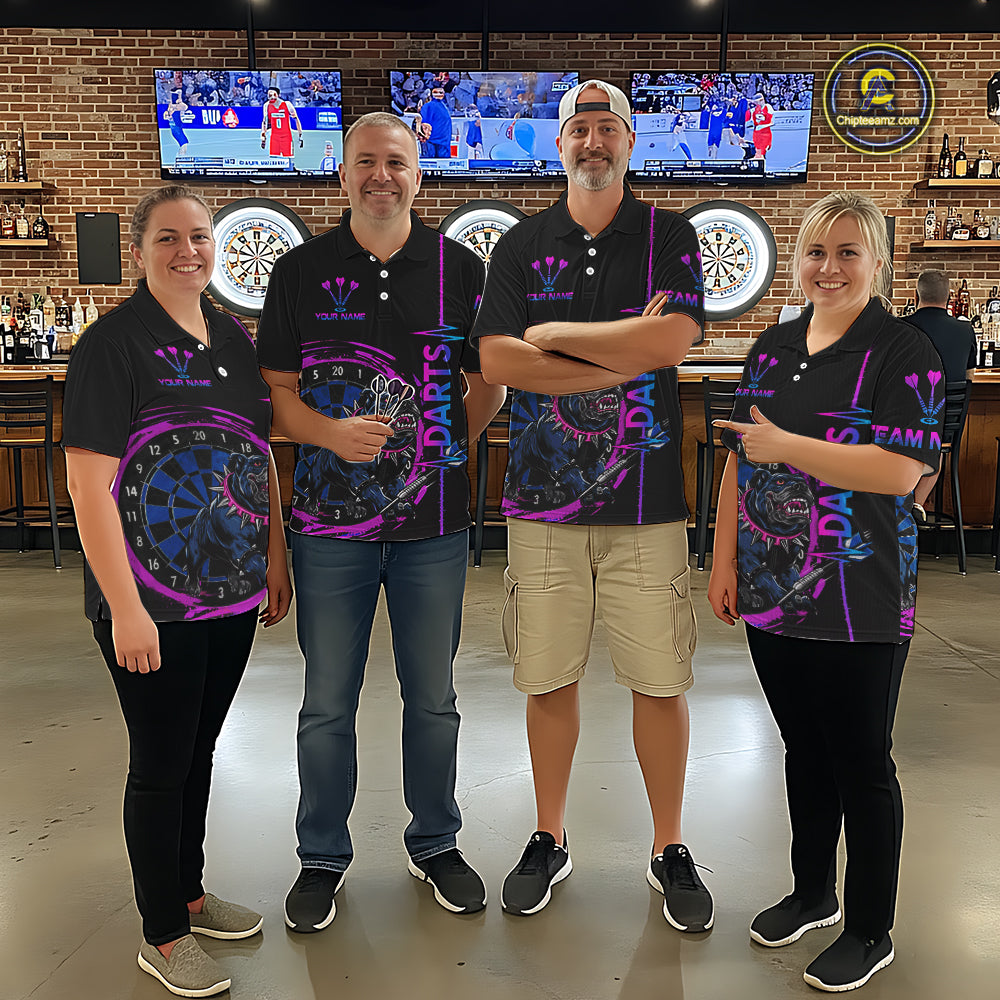 Custom Blue And Pink Darts Funny Bulldog Dart Shirts Polo For Men Dart League Jerseys NYN2108