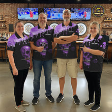 Load image into Gallery viewer, Custom Holographic Purple Skull Darts Shirt Polo For Men Light Skull Dart League Jerseys NYN2109