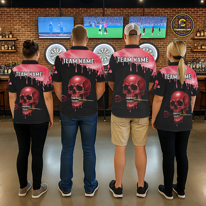 Custom Holographic Red Skull Darts Shirt 1/4-Zip For Men Light Skull Dart League Jerseys NYN2110