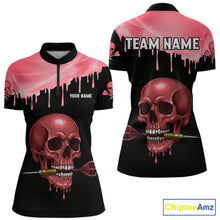 Load image into Gallery viewer, Custom Holographic Red Skull Darts Shirt 1/4-Zip For Women Light Skull Dart League Jerseys NYN2110