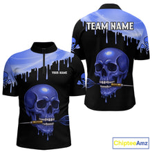 Load image into Gallery viewer, Custom Holographic Blue Skull Darts Shirt 1/4-Zip For Men Light Skull Dart League Jerseys NYN2111