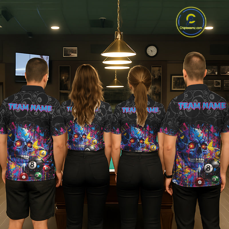 Dripping Splatter Billiard 8 Ball Shirts For Men Personalized Skull Billiard Team Attire NYN2332