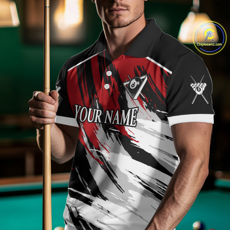 Black & Red Grunge Billiard Ball Shirts For Men Personalized Cracked 8 Ball Billiard Gifts NYN2340
