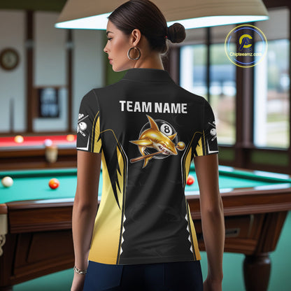 Funny Gold Shark Ball 8 & Cue Billiard Shirts For Women Personalized Billiard Attire Gifts NYN2341
