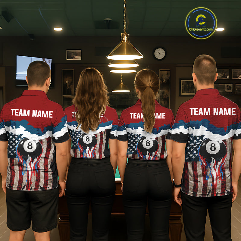 Black & Red 8 Ball Crown Women's Billiard Polo & 1/4 Zip Shirt Custom Billiard Team Jersey NYN2344