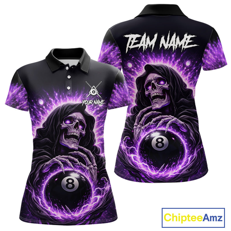 Lightning Purple Scary Grim Reaper Pool 8 Ball Women Billiard Shirt Custom Ball Billiard Team Attire NYN2624