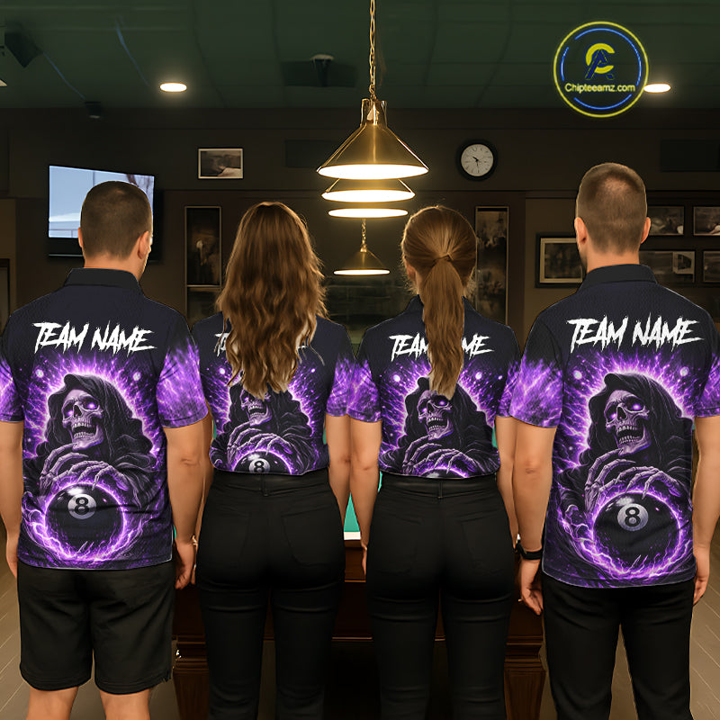 Lightning Purple Scary Grim Reaper Pool 8 Ball Women Billiard Shirt Custom Ball Billiard Team Attire NYN2624
