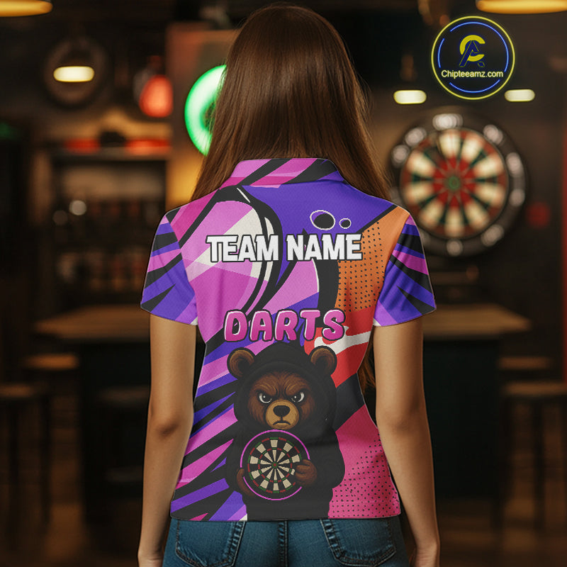 Bear Funny Women's Dart Shirt Colorful Dart Team Shirt - Custom Name Players NYN0435