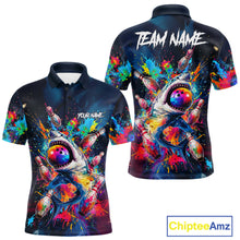 Load image into Gallery viewer, Splatter Funny Shark Mens Bowling Shirt Polo &amp; 1/4 Zip Custom Colorful Uniform Bowling Team Jersey NYN3671