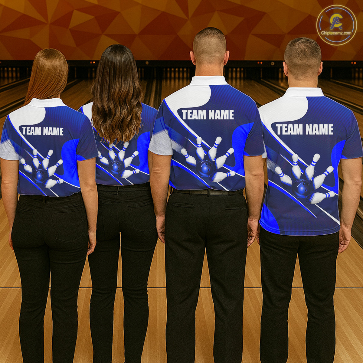 White And Blue Bowling Ball & Pins Shirt For Women Custom Polo Quarter-Zip Bowling Team Jersey NYN3674