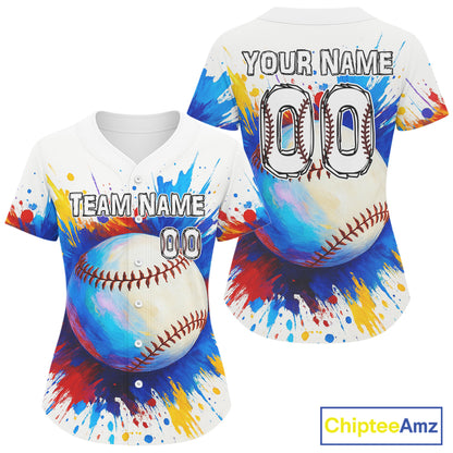 Custom Splashed Color Baseball Ball Jersey For Women Personalized Youth Baseball Shirt NYN0906