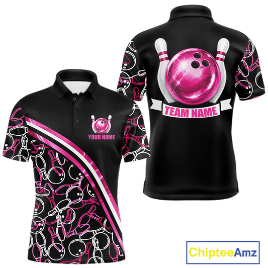 Men's holographic bowling polo, custom bowling league jersey, reflective bowling apparel