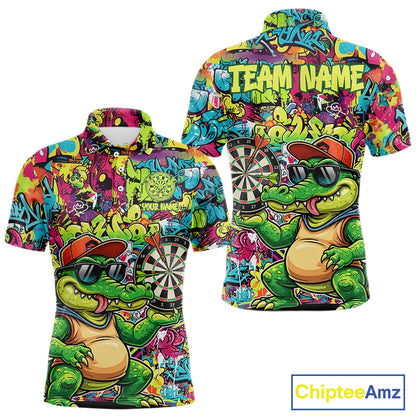 Cool Crocodile Dartboard Graffiti Darts Polo Shirt For Men Custom Funny Dart Jerseys NYN1852