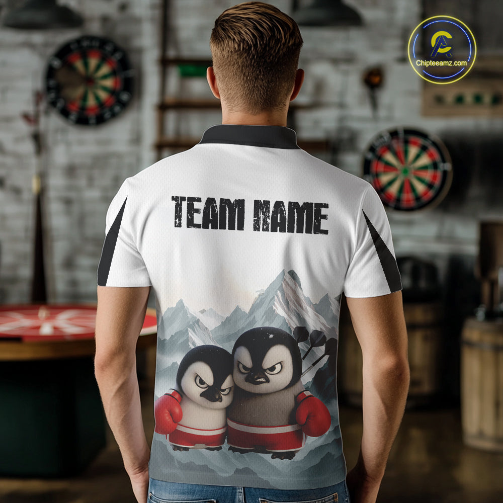 Boxing Fierce Penguin Duo Couple Men Darts Polo Shirt Custom Funny Dart Team Jerseys NYN2357