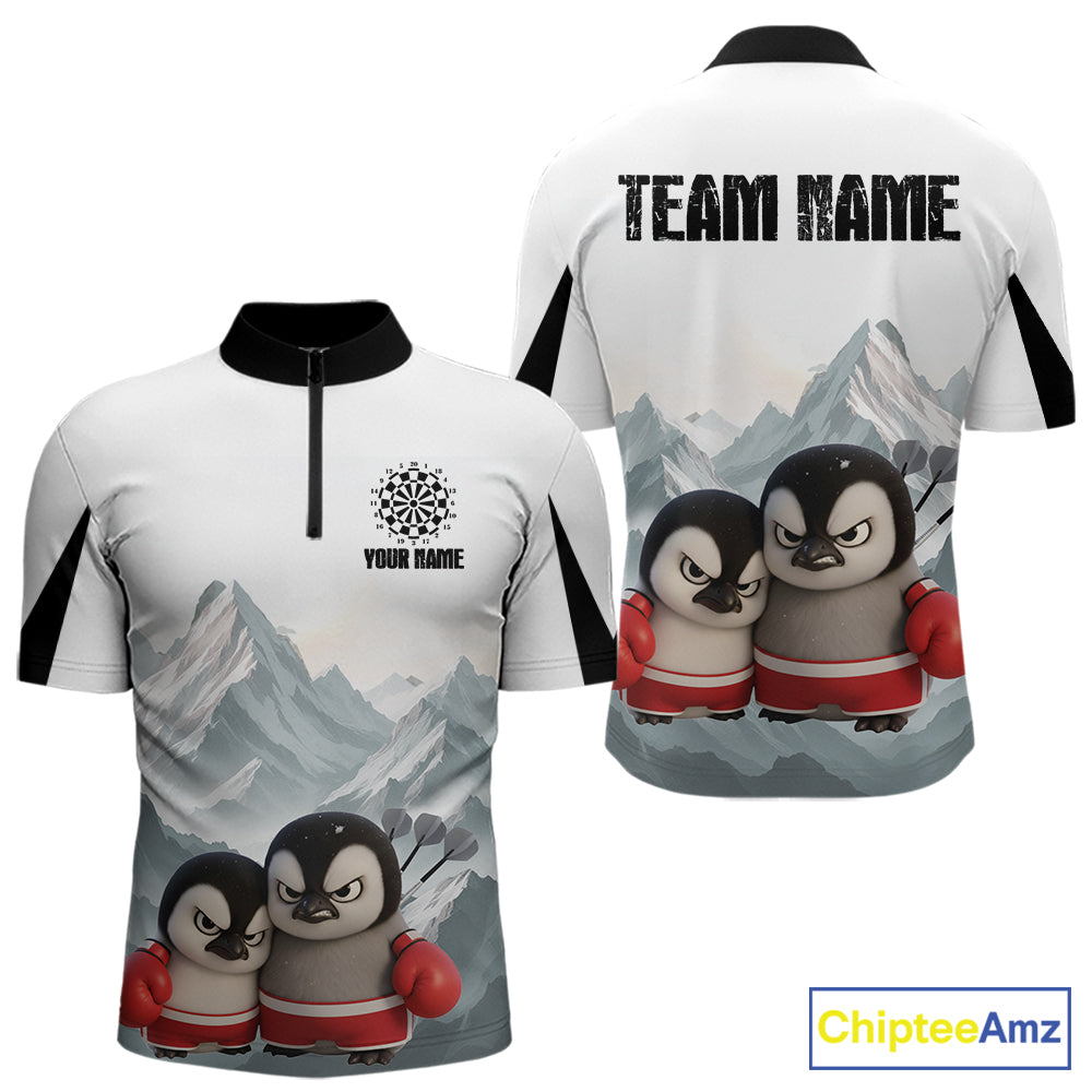 Boxing Fierce Penguin Duo Couple Men Darts 1/4-Zip Shirt Custom Funny Dart Team Jerseys NYN2357