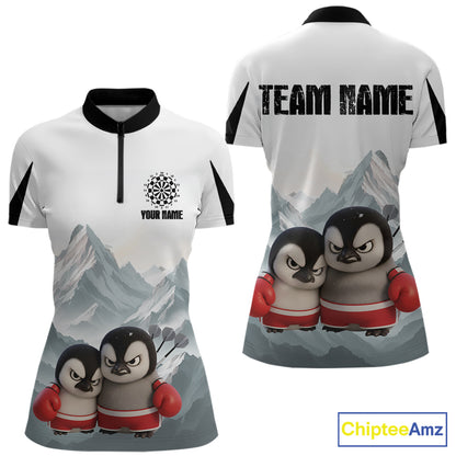 Boxing Fierce Penguin Duo Couple Women Darts 1/4-Zip Shirt Custom Funny Dart Team Jerseys NYN2357