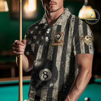 Funny Bee Crack Pool 8 Ball Men's Billiard Polo & 1/4 Zip Shirt Custom Billiard Ball Attire NYN2360