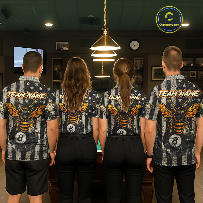 Funny Bee Crack Pool 8 Ball Men's Billiard Polo & 1/4 Zip Shirt Custom Billiard Ball Attire NYN2360