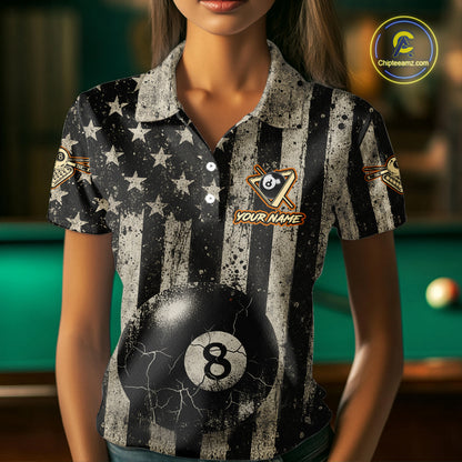 Funny Bee Crack Pool 8 Ball Women's Billiard Polo & 1/4 Zip Shirt Custom Billiard Ball Attire NYN2360