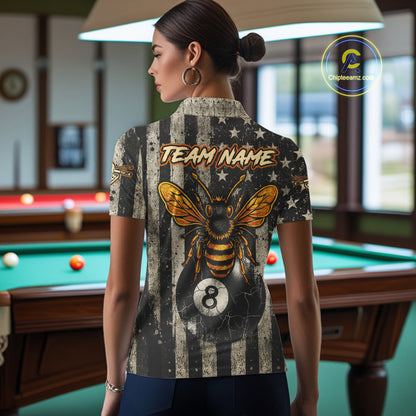 Funny Bee Crack Pool 8 Ball Women's Billiard Polo & 1/4 Zip Shirt Custom Billiard Ball Attire NYN2360