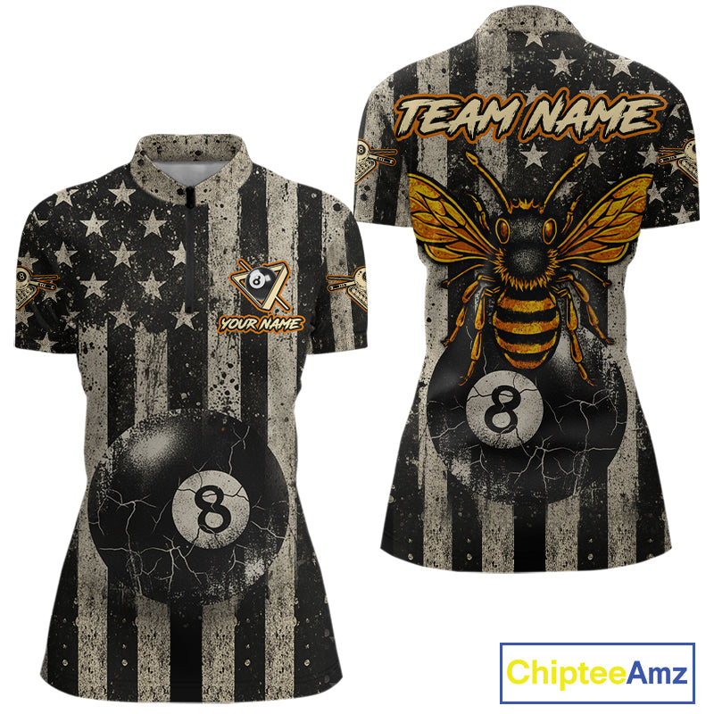 Funny Bee Crack Pool 8 Ball Women's Billiard Polo & 1/4 Zip Shirt Custom Billiard Ball Attire NYN2360