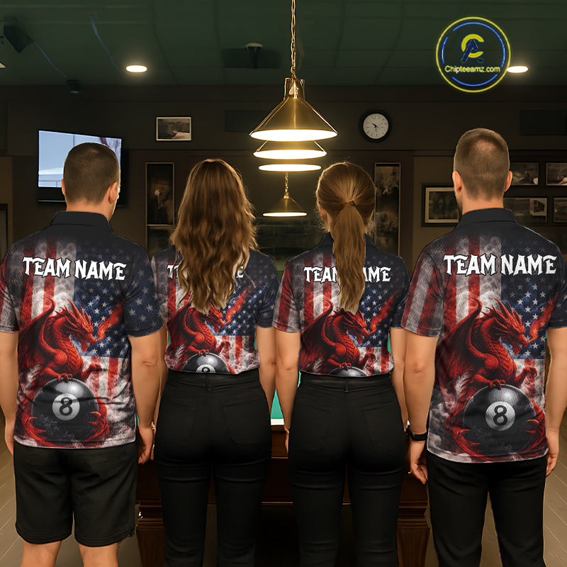 Patriotic Smoke Pool 8 Ball Women's Billiard Team Shirts Custom Dragon Billiard Ball Attire NYN2361