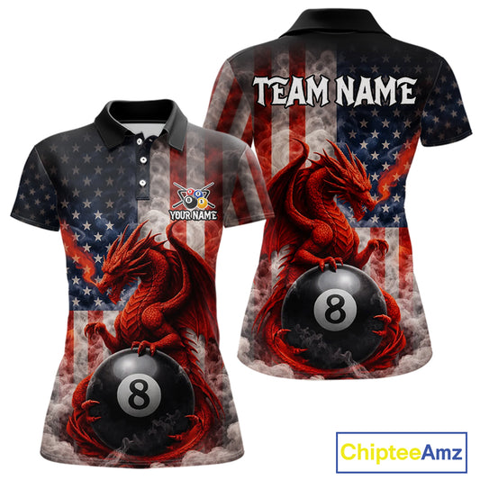 Patriotic Smoke Pool 8 Ball Women's Billiard Team Shirts Custom Dragon Billiard Ball Attire NYN2361