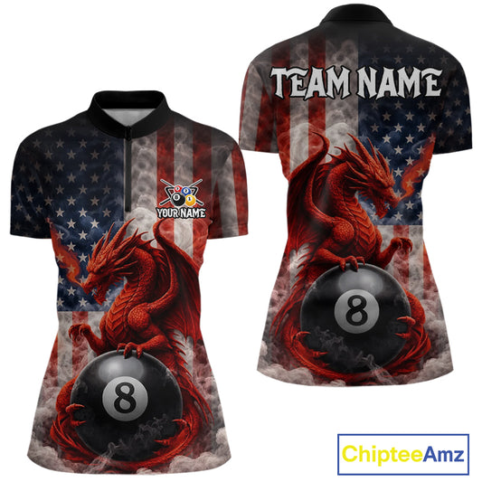 Patriotic Smoke Pool 8 Ball Women's Billiard Team Shirts Custom Dragon Billiard Ball Attire NYN2361
