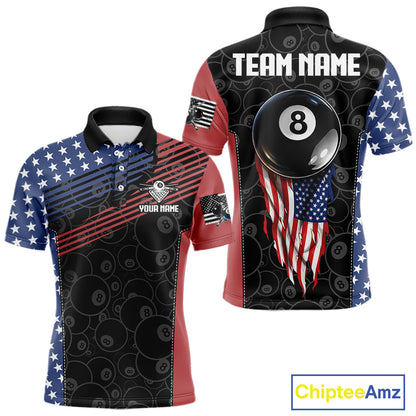 US Flag Pool 8 Ball Men's Billiard Polo & 1/4 Zip Shirt Custom Patriotic Billiard Attire NYN2362
