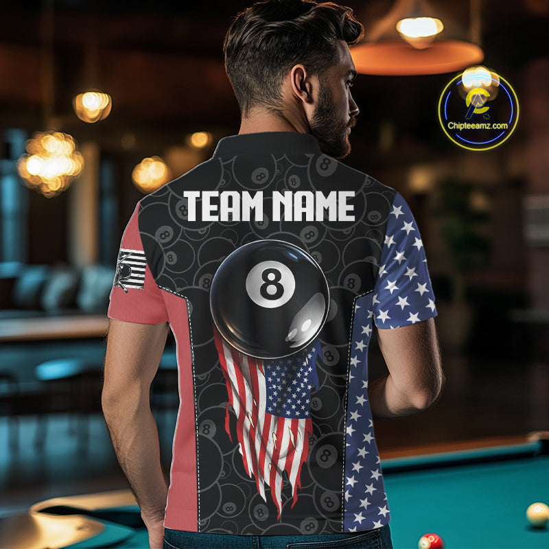 US Flag Pool 8 Ball Men's Billiard Polo & 1/4 Zip Shirt Custom Patriotic Billiard Attire NYN2362