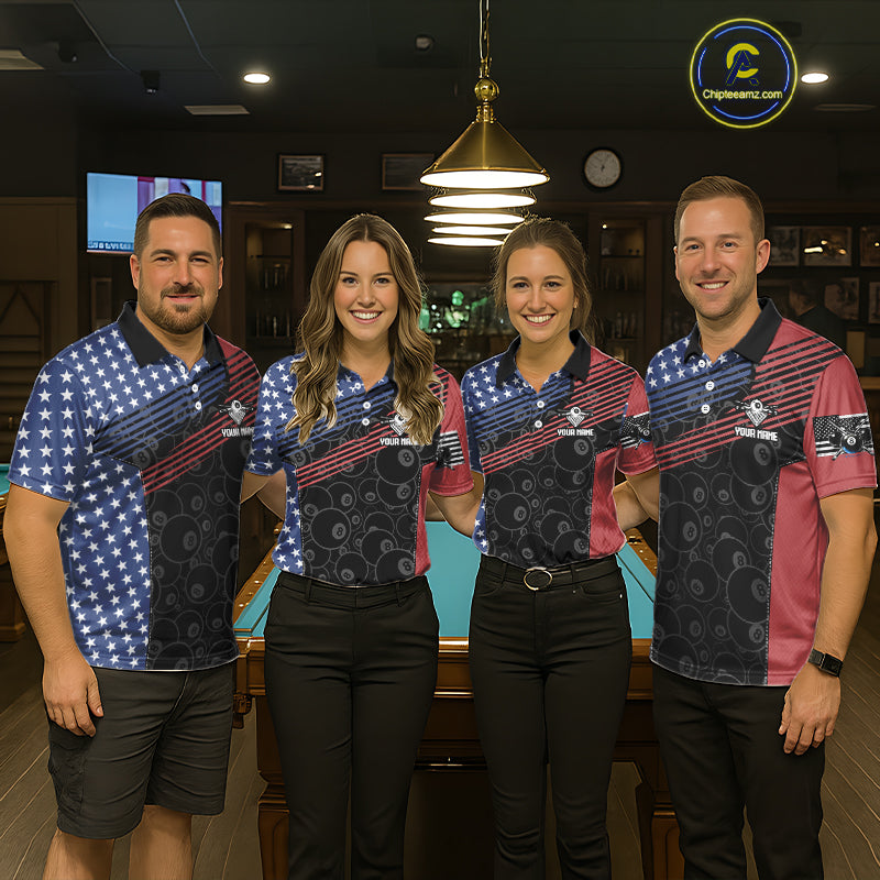 US Flag Pool 8 Ball Women's Billiard Polo & 1/4 Zip Shirt Custom Patriotic Billiard Attire NYN2362