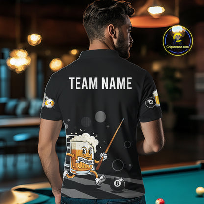 Funny Beer Play Pool 8 Ball Men's Billiard Team Shirt Custom Billiard Polo & 1/4 Zip Attire NYN2364