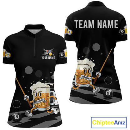 Funny Beer Play Pool 8 Ball Women's Billiard Team Shirt Custom Billiard Polo & 1/4 Zip Attire NYN2364