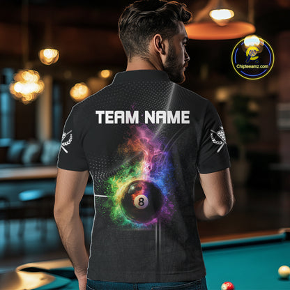 Personalized Colorful Smoke 8 Ball Men Billiard Polo & 1/4 Zip Shirt Pool Billiard Apparel NYN2370