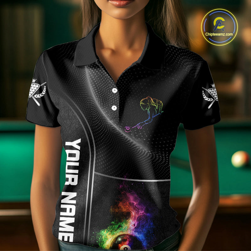 Personalized Colorful Smoke 8 Ball Women Billiard Polo & 1/4 Zip Shirt Pool Billiard Apparel NYN2370