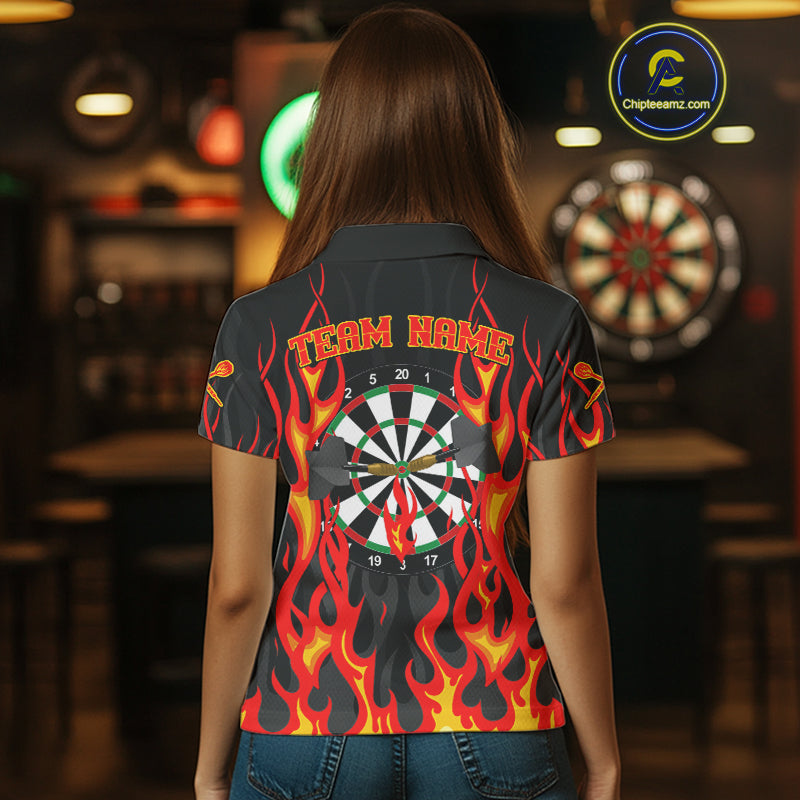 Custom Red Flames Dartboard Dart Shirts For Women Outfits Dart Team Jerseys NYN0072