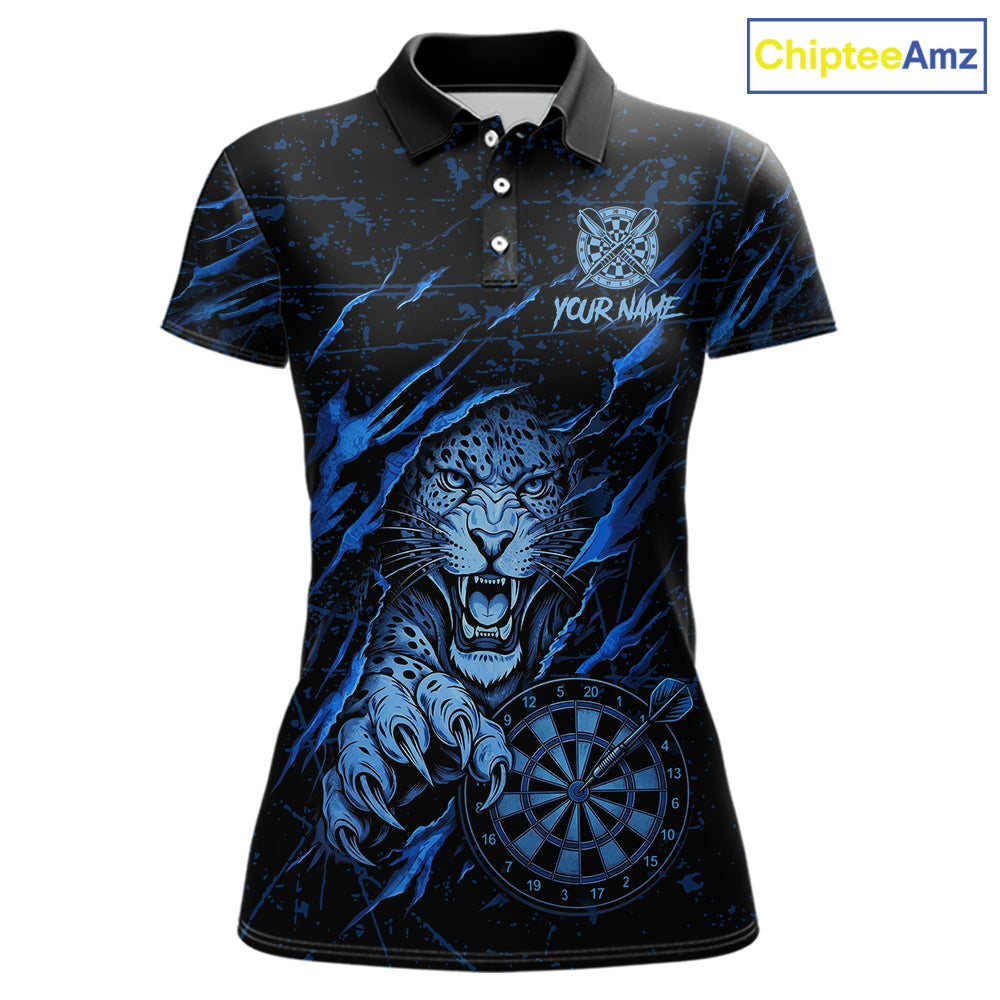 Blue Grunge Funny Tiger Women Dart Polo & 1/4-Zip Shirt Custom Name Tiger Dart Jersey For Darters NYN2973