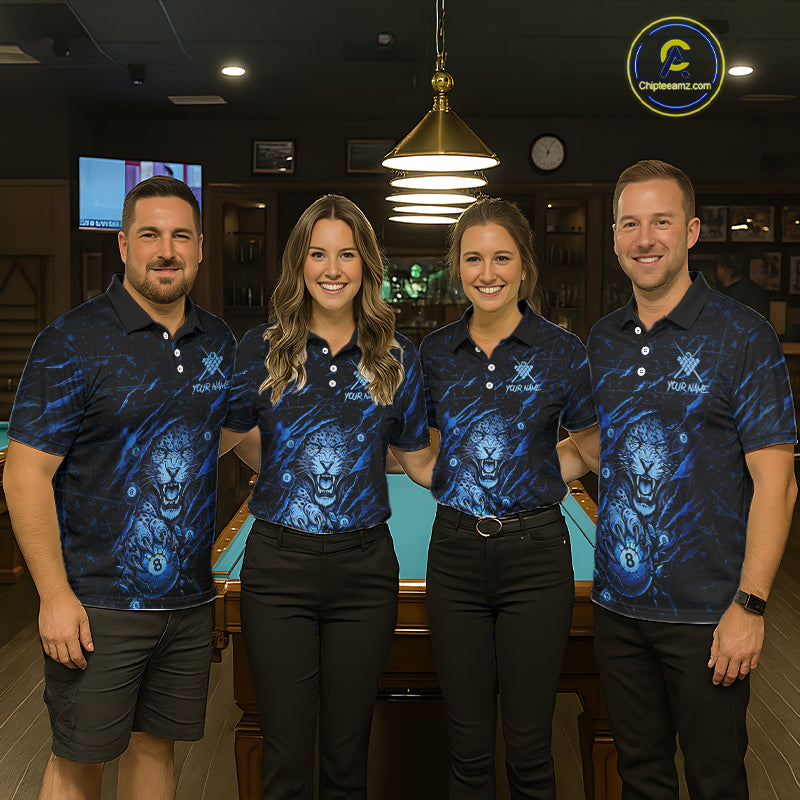 Blue Cracked 8 Ball Pool Shirts Custom Men Billiard Pool Shirts Funny Cobra Billiard Team Jerseys NYN2974