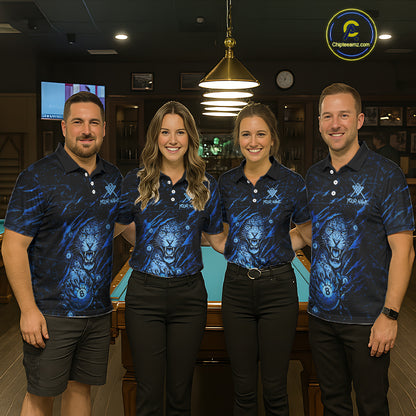 Blue Cracked 8 Ball Pool Shirts Custom Men Billiard Pool Shirts Funny Cobra Billiard Team Jerseys NYN2974