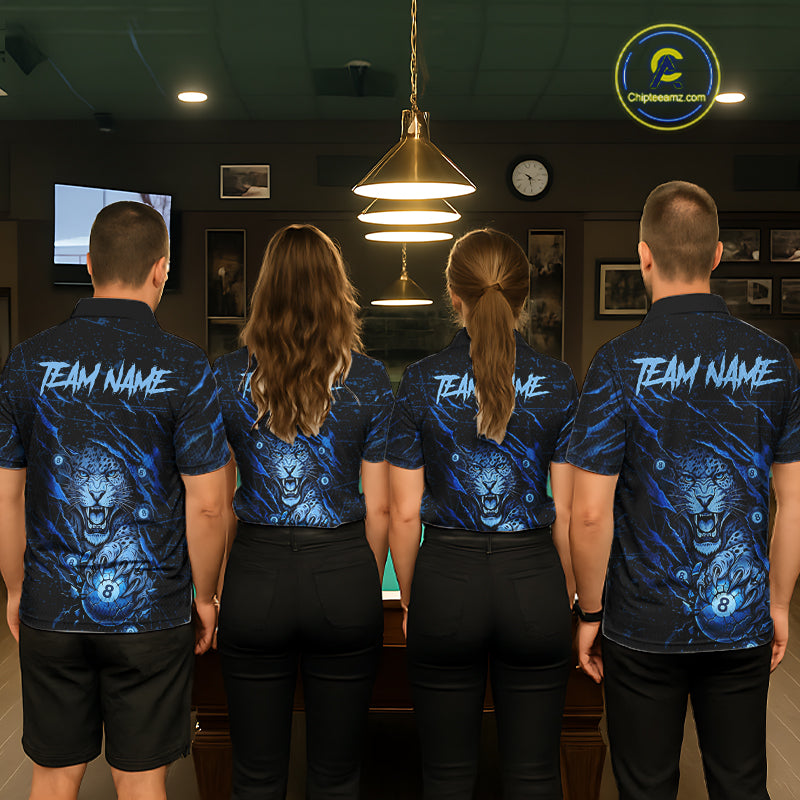 Blue Cracked 8 Ball Pool Shirts Custom Men Billiard Pool Shirts Funny Cobra Billiard Team Jerseys NYN2974