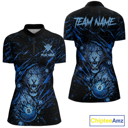 Blue Cracked 8 Ball Pool Shirts Custom Women Billiard Pool Shirts Funny Cobra Billiard Team Jerseys NYN2974