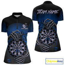 Load image into Gallery viewer, Custom Devil Skeleton Blue Dripping Dartboard Women Darts Quarter-Zip Shirt Outfits Dart Jerseys NYN1856